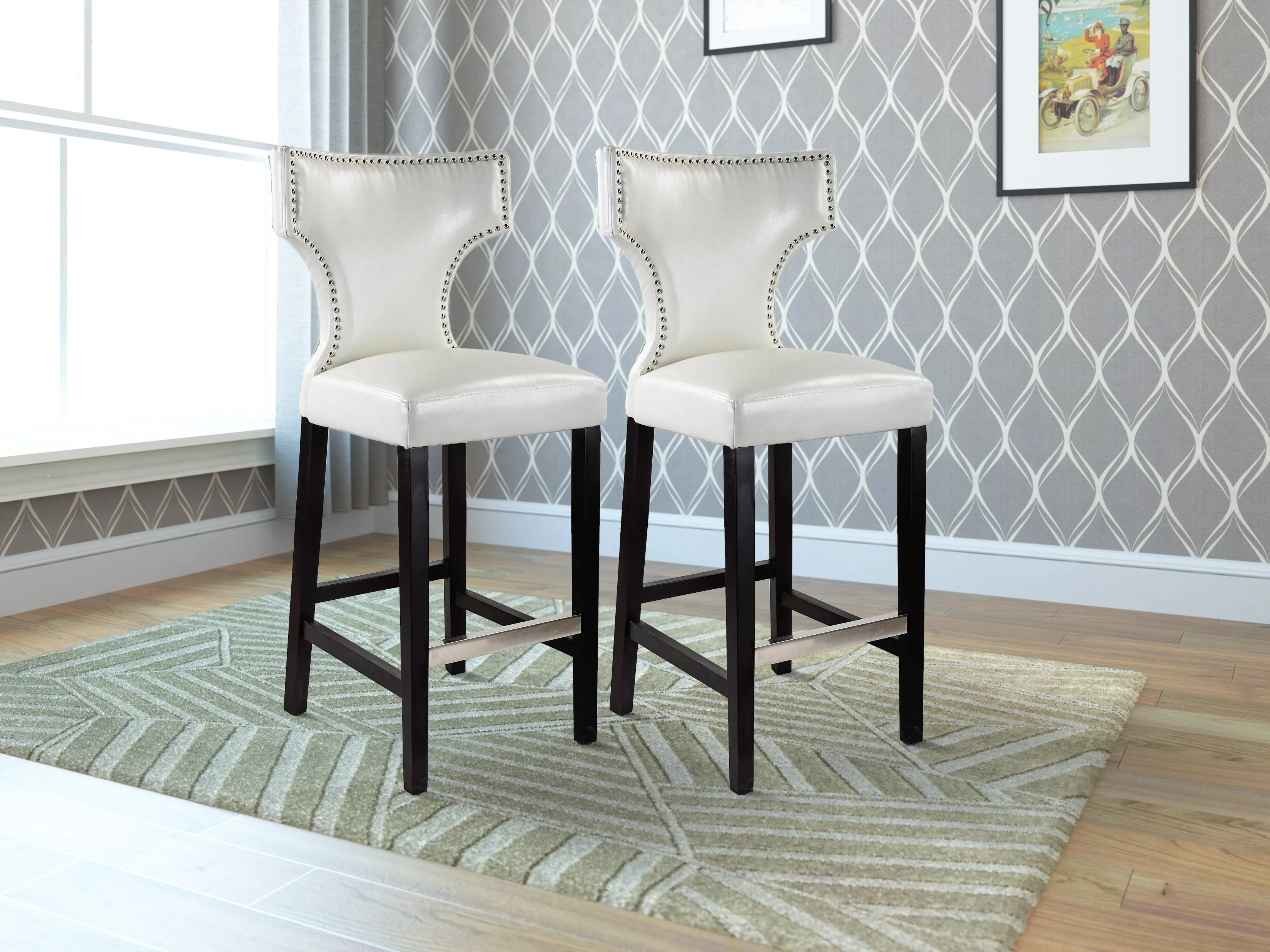 White Bar Height Bar Stools, Set of 2