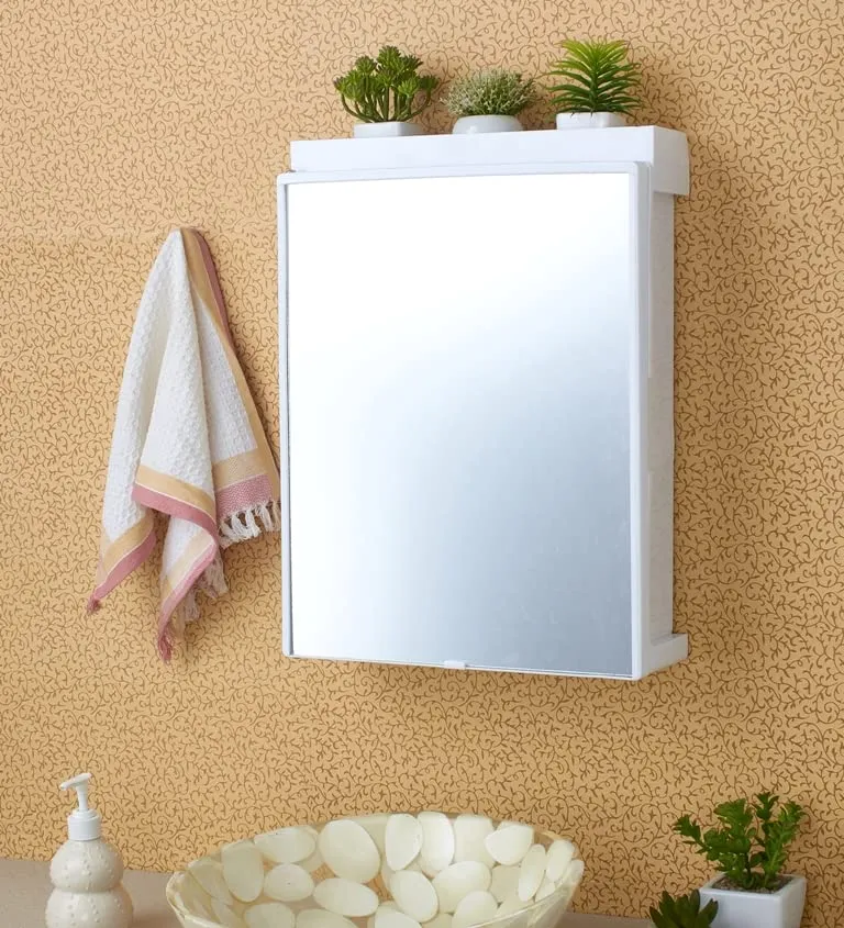 zahab New Look Bathroom Cabinet with Mirror Storage Plastic Organiser Strong Bathroom Shelves Wall Mounted Bathroom Accessories Mirror Cabinet-19x4.5x14 inch White