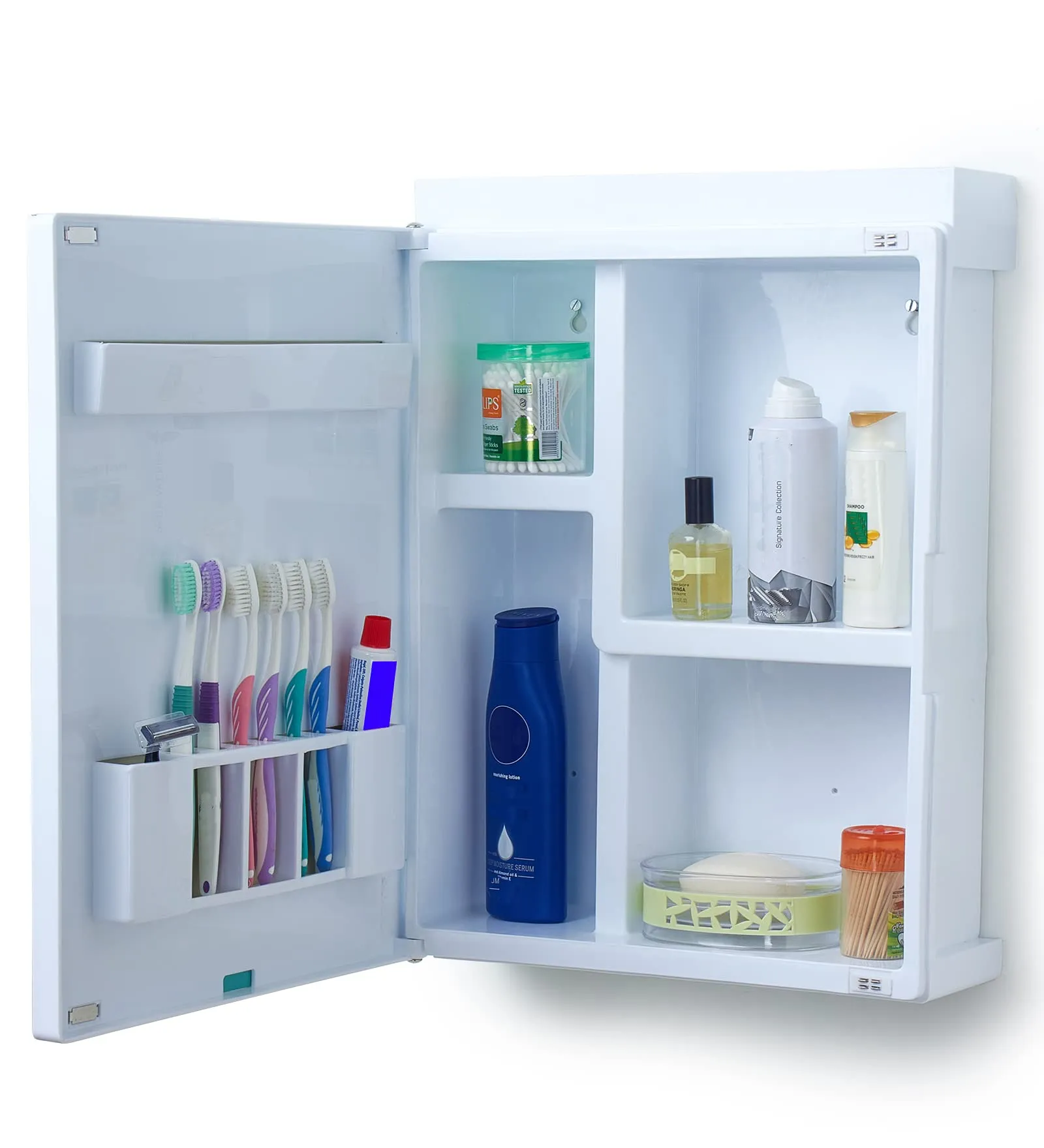 zahab New Look Bathroom Cabinet with Mirror Storage Plastic Organiser Strong Bathroom Shelves Wall Mounted Bathroom Accessories Mirror Cabinet-19x4.5x14 inch White